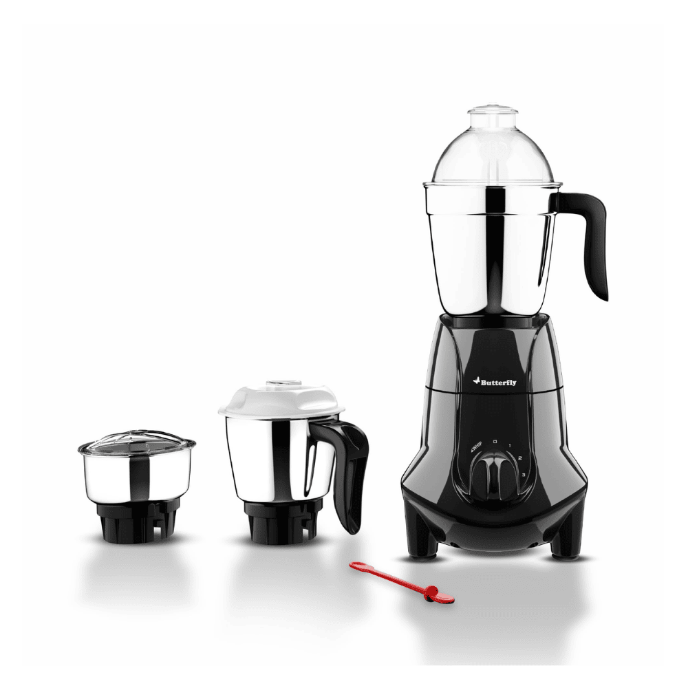 Butterfly Jet Elite 750W Mixer Grinder in grey with 3 stainless steel jars and ABS shock-proof body | zanadeal.in