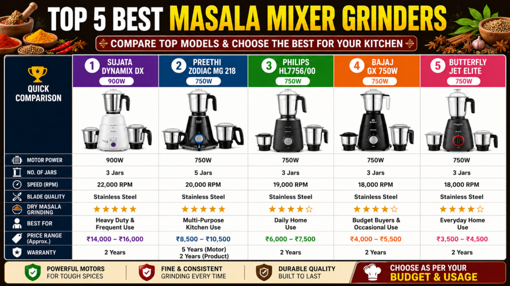 Top 5 masala mixer grinders comparison | zanadeal.in