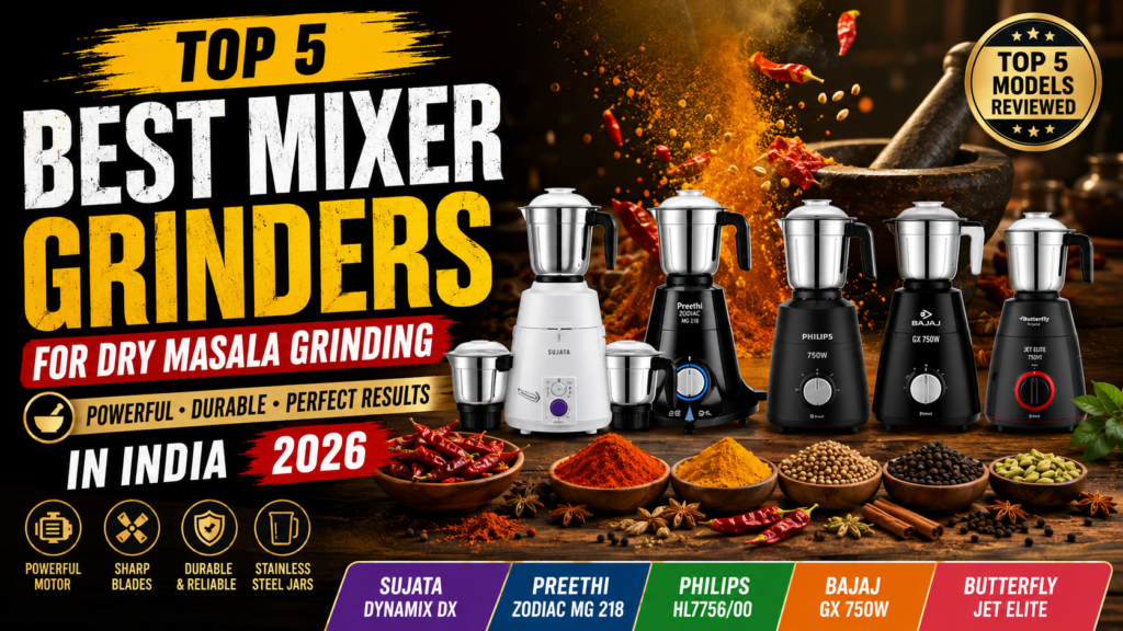 Best Mixer Grinder for Dry Masala Grinding in India 2026 – Top 5 Models Reviewed